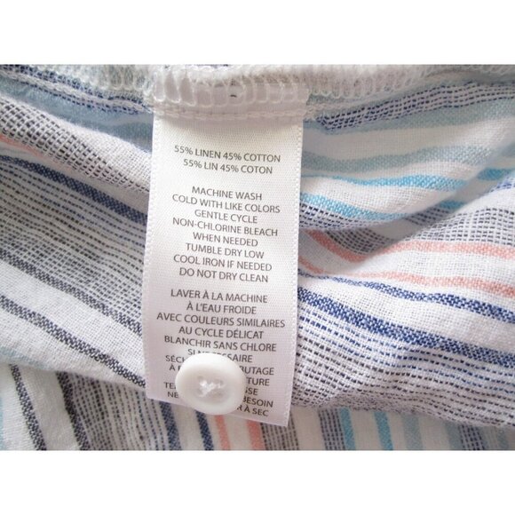 Women's Beach Lunch Lounge Linen Blend Stripe Short Sleeve Shirt Sz 3X (WB269) - Picture 3 of 7